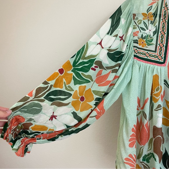 Blnk London Botanical Sage Balloon Sleeves Miranda Peasant Blouse Size Small - Picture 6 of 16